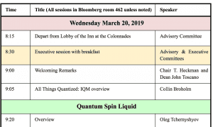 Agenda for IQM Advisory Committee Meeting March 20-21, 2019